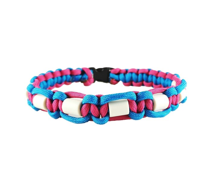 Halsband mit EM-Keramik-Pipes, blau/pink