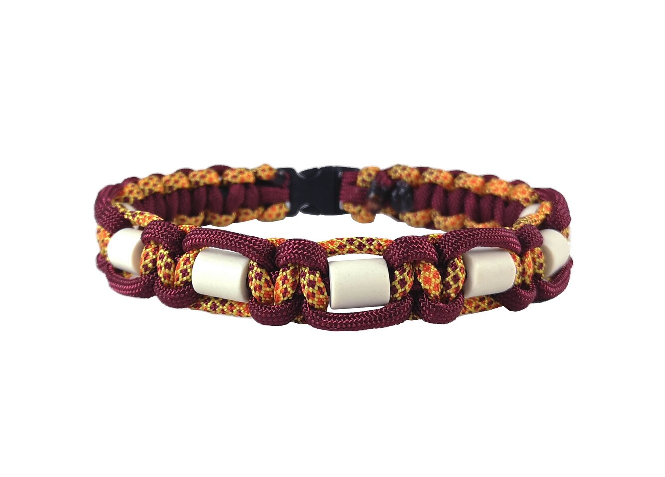 Halsband mit EM-Keramik-Pipes, bordeaux, gelb-orange-bordeaux-gemustert