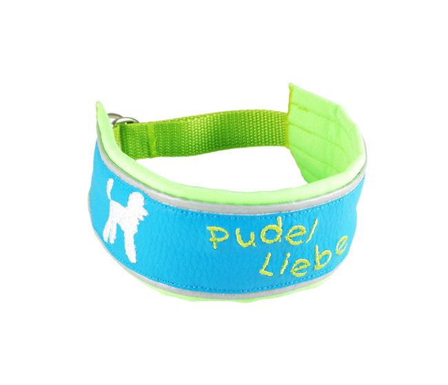 Halsband Pudel leuchtgrün/hellblau "Pudel-Liebe"