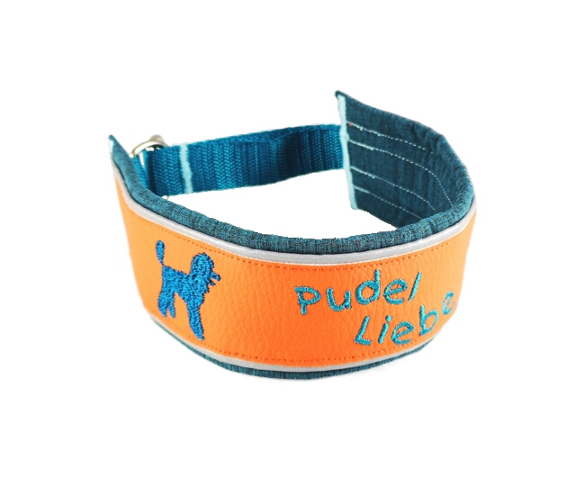 Halsband Pudel  petrol/orange "Pudel Liebe"