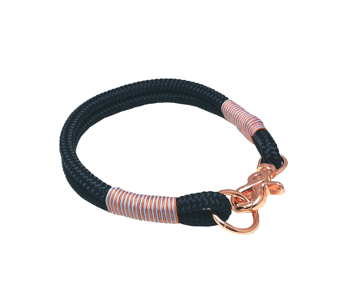 Tau-Halsband marineblau mit hellblau/orangefarbener Takelung