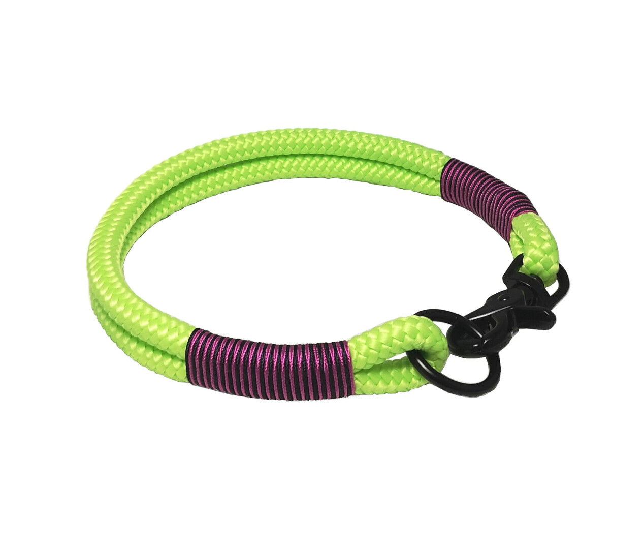 Tau-Halsband neongrün mit schwarz/fuchsiafarbener Takelung